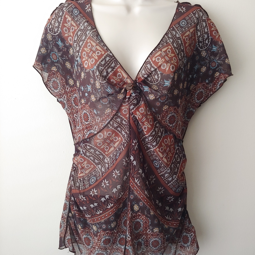 Nine & Co Nine West Sheer Blouse Tie Back, Sz 12